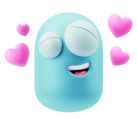 Emoji in love with hearts shapes. 3d Rendering.
