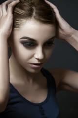 Fototapeta na wymiar Dark and dramatic makeup on model.