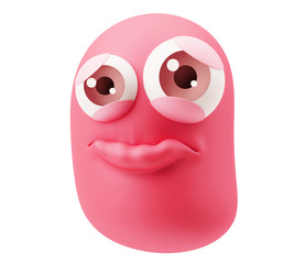 Pouting Sad Expression Emoticon Character. 3d Rendering.
