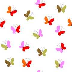 Seamless pattern with colorful butterfly on white background. Vector illustration.
