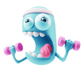Fitness Emoticon Character Face Expression. 3d Rendering.