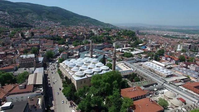 4K Aerial View of Bursa Ulu Mosque, Turkey Captured by Drone Cam