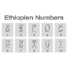 Set of monochrome icons with ethiopian numbers for your design