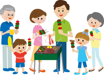 家族でバーベキュー　３世代