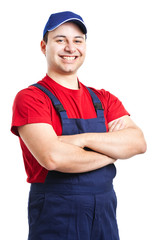 Cheerful worker isolated on white © Minerva Studio