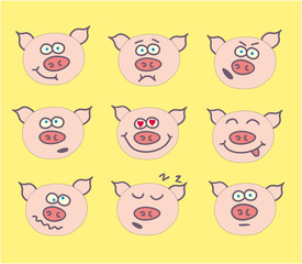 Obraz premium pig cute emoticon set