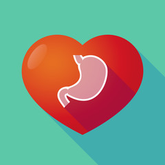 Long shadow red heart with  a healthy human stomach icon