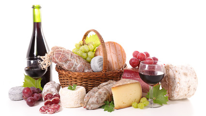 wine,cheese and salami