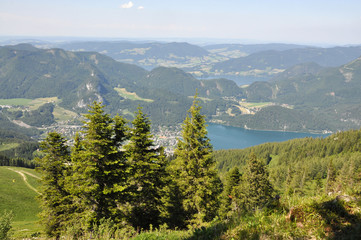Fototapeta na wymiar Lake view from the top of the mountain, Austria, St. Gilgen