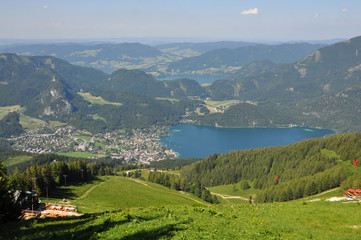 Lake View and the cable car to the top of the mountain, Austria,