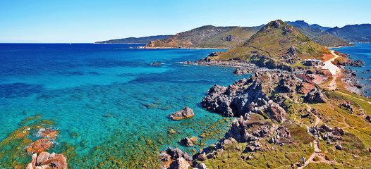 Panorama of Parata peninsula in western Corsica
