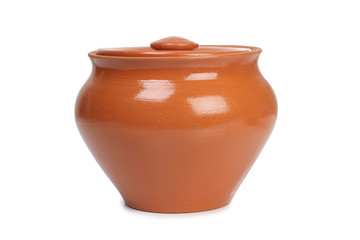 Old ceramic pot on a white background