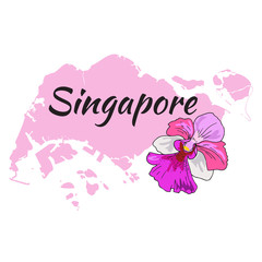 Singapore map with Orchid Vanda "Miss Joaquim"
