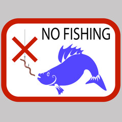Vector Fishing Prohibited Sign Isolated on Grey Background