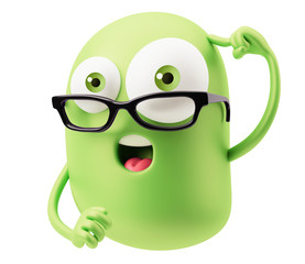 Thinking Smart Emoticon Character Face. 3d Rendering.