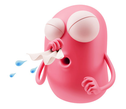 Sneeze Emoticon Character Face Expression. 3d Rendering.