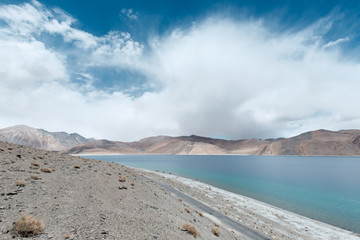 Pangong Lake(Tso),wide 6-7 km, long 130 km, 30% of area in India