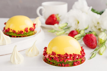 Modern fruit mousse cakes