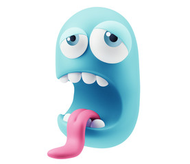 ILL Emoticon Character Face Expression. 3d Rendering.