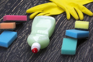 Detergent,sponges  and latex gloves