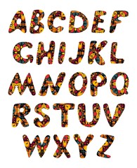 Decorative alphabet with colorful ornament. Vector illustration.