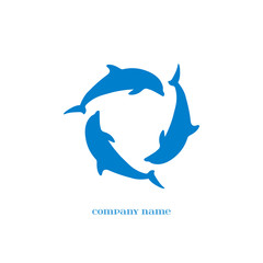 Naklejka premium Vector Blue Dolphins Silhouettes over white