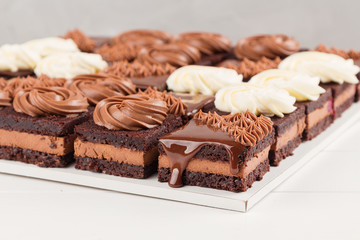 Portioned chocolate cake