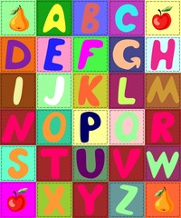 Colorful quilt alphabet. Vector illustration with patchwork letters.