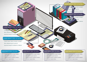 illustration of info graphic interior office concept in isometric graphic