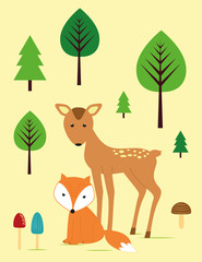 Obraz premium Fox and roe in the forest