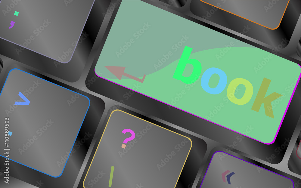 Poster book button on keyboard keys - business concept vector keyboard key. keyboard button. vector illustr