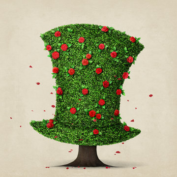 Fantasy green hat in the shape of  tree with flowers
