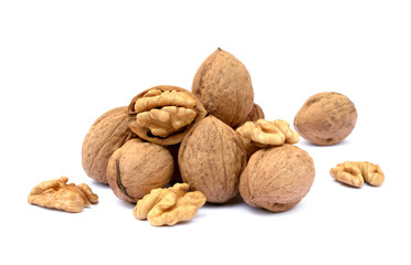 Fresh walnut with a shell isolated on white background