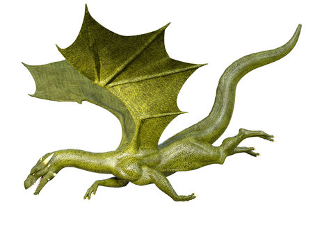 Elegant 3d CG rendering flying dragon isolated on white background