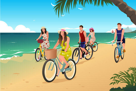 People Biking On The Beach