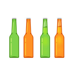 Beer bottles vector collection isolated on white background, empty and full beer bottle flat cartoon design