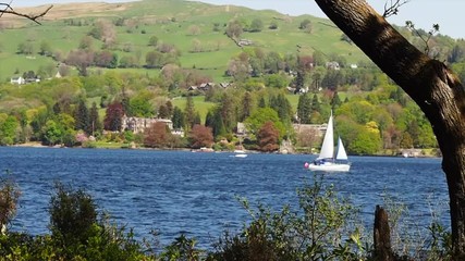 Claife, Lake Windermere, Cumbria, UK. May 9th 2016. Yacht sailing on Lake Windermere in strong Easterly winds