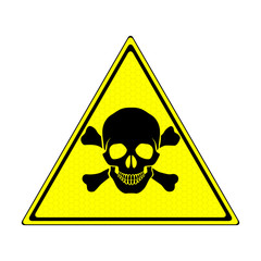 Obraz premium Warning sign of danger with a skull on a yellow triangle