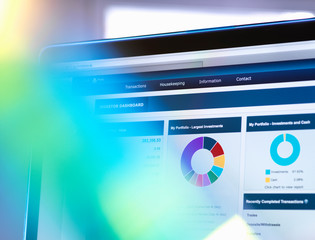 Man viewing online portfolio of investments for savings and pension