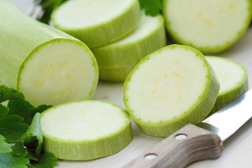 Marrow with greens prepared for cooking
