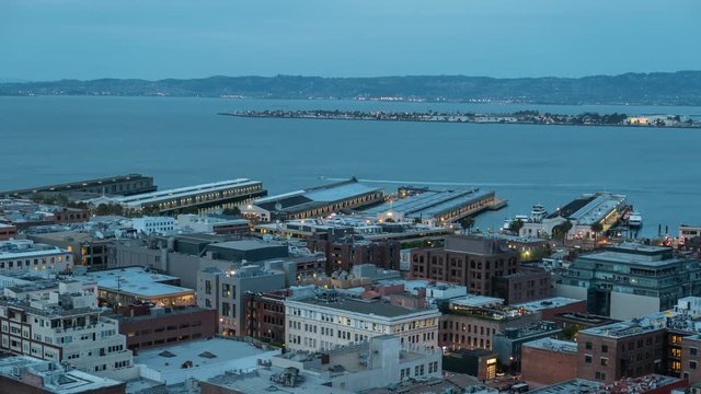 San Francisco bay dusk to night time lapse with zoom in.