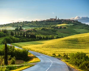Wall murals Toscane View of the town from way to Pienza at sunset