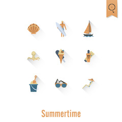 Summer and Beach Simple Flat Icons
