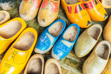 Colorful vintage Dutch wooden clogs