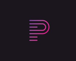 Line letter P logotype. Abstract moving airy logo icon design, ready symbol creative vector sign.