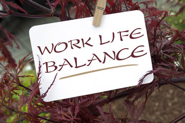 Roter japanischer Ahorn mit Karte und Taichi, Work-life Balance, Lebensqualität, OM und Buddha