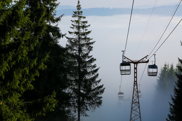 Chairlift in fog