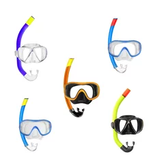Foto op Aluminium Collection of different Dive Masks with snorkel isolated on a white background. Design elements for beach holidays themes. Sport and leisure. © Kletr