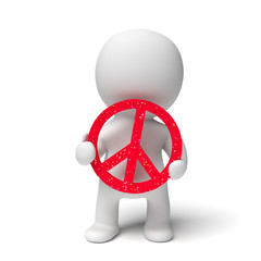 human white 3d person holding a red peace sign with applied colorful glitter (3D illustration isolated on a white background)