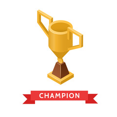 Trophy cup isometric of success award winner isolated vector illustration.